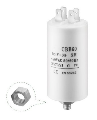 [H25424] MOTOR kondensator - 80uF / 450V, M8 forskruning, Spadestik