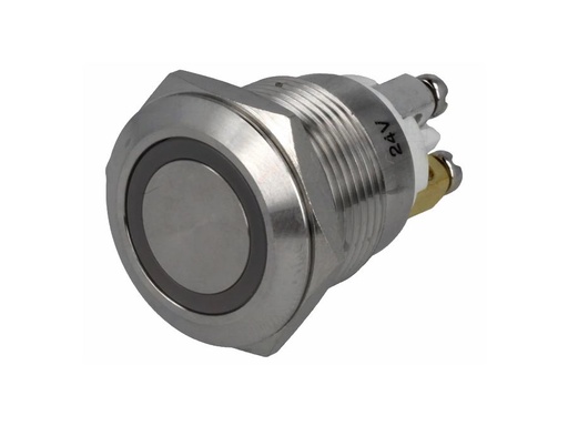[H59482] Vandalsikret stålkontakt, 1P OFF-(ON) Ø19mm Rød/grøn 24V LED