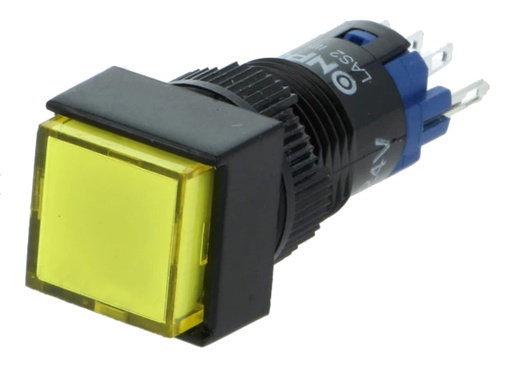 [H63621] Kvadratisk trykkontakt m. 24Vdc lys - ON-ON, Gul (IP40)