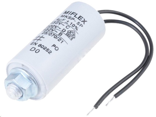 [H31684] MOTOR kondensator - 4uF / 450V, M8 forskruning, Ledning