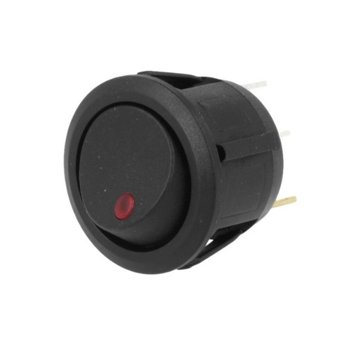 [H64552] Vippekontakt - 1P OFF-ON, 20A/14Vdc, lille RØD LED (Ø20mm)