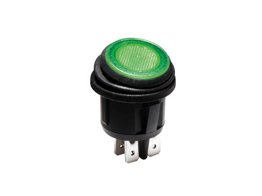 [H43778] Vippekontakt - 2P OFF-ON, 20A 12Vdc Grøn LED, IP65 (Ø20,2mm)