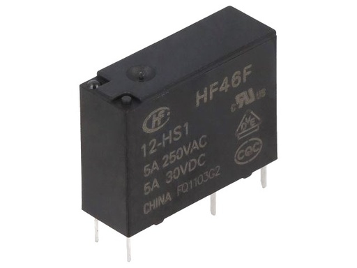 [H34124] Miniature relæ - 12VDC / 5A, 1 x slutte (SPST-NO)