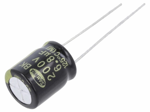[H62565] 6,8uF 200V Lodret elektrolyt kondensator, Ø10x12,5mm (125°C)