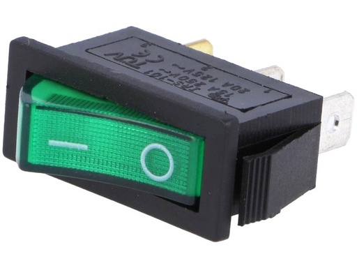 [H28372] Vippekontakt - 1P OFF-ON, 15A 250V, Grøn lys (30,3x10,6mm)