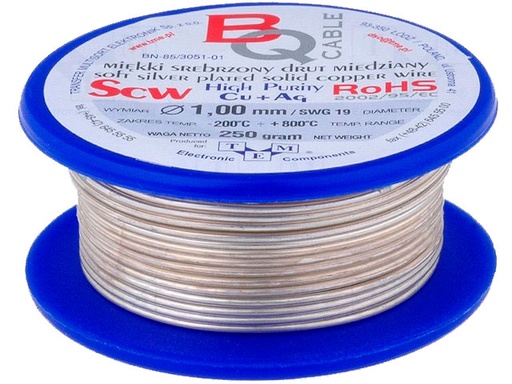 [H35493] Sølvbelagt kobbertråd - Ø1mm, 100g (14m)