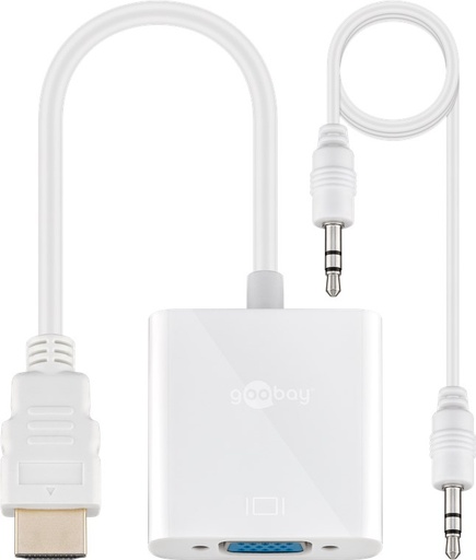 [H38100] HDMI konverter - HDMI til VGA, inkl. audio, Hvid