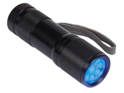 [H49958] Lommelygte m. UV lys - 9 x UV LED 395-400nm