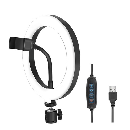 [H60298] Smartphone holder med ringlys - Ø20cm, Sort