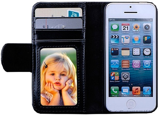 [H17793] Læder flipcover m. kortholdere - Til iPhone 5/5S/SE, Sort