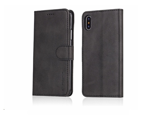 [H23018] Læder flipcover m. kortholder - Til iPhone XS Max, Sort