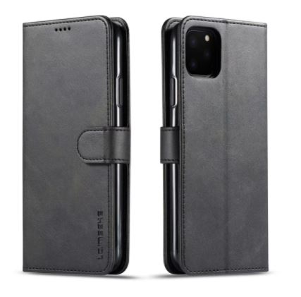 [H23153] Læder flipcover m. kortholder - Til iPhone 12 ProMax, Sort