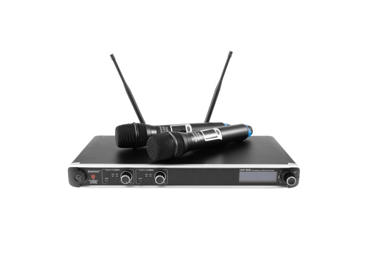 [H61599] UHF-302 Trådløs 2 kan. mikrofonsystem - Modtager, 2 håndmik.