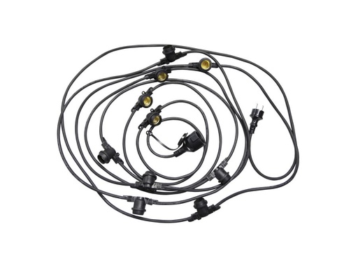 [H49775] Prof. udendørs lyskæde u. pærer - 10 x E27 sokler (10m)