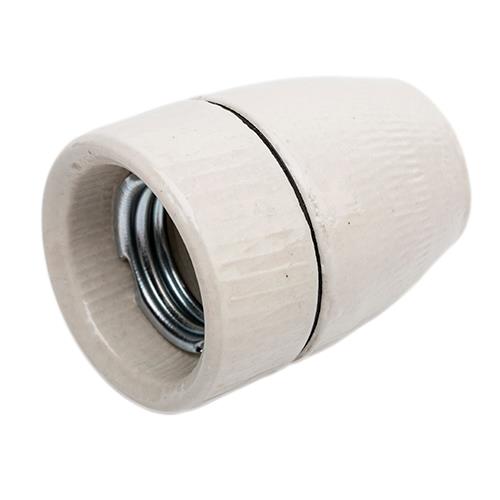 [H26936] E27 Porcelænsfatning - 10mm gevind, Glaseret, Hvid