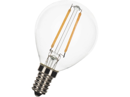 [H62157] G45 filament LED pære - 240V 2W klar, E12 sok. (2200K)
