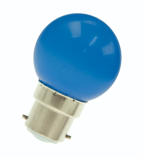 [H58516] G45 LED pære - 240VAC 1W, B22d sokkel, Blå (1 stk.)