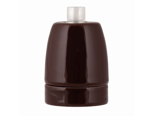 [H51220] E27 Porcelænsfatning - Brun, m. trækaflastning