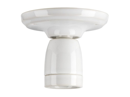 [H44833] Loft/Væg fatning - E27, Porcelæn, Hvid