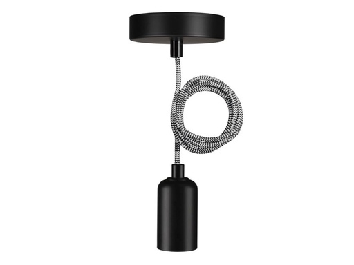 [H48963] Pendel m. E27 sokkel - RENO, Sort/hvid stofledn. (1,5m)