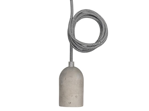 [H42597] Stofledning m. E27 fatning - Beton, Sort/hvid ledn. (1,5m)