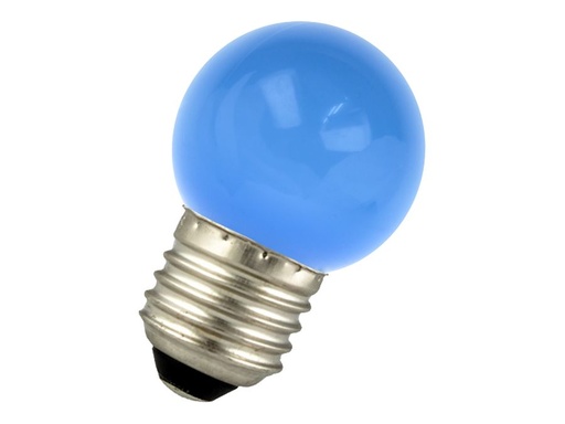 [H37449] G45 LED pære - 240VAC 1W, E27 sokkel, Blå (IP44)
