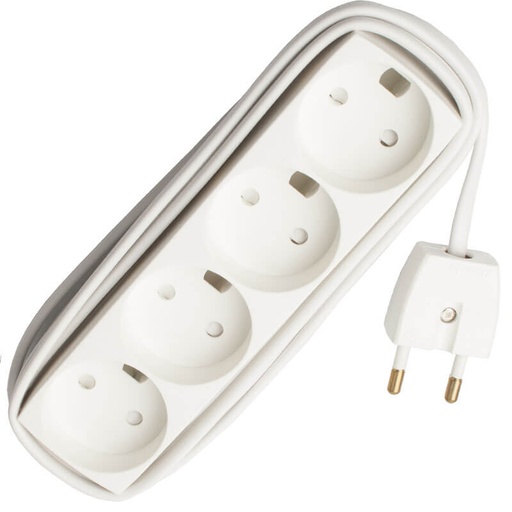 [6228659695] 4-stikdåse u/jord m/blindhul 2,5 m ledning hvid