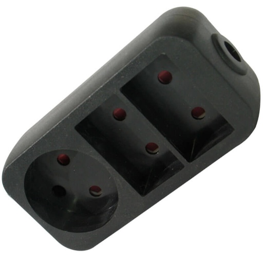 [6228660080] Stikdåse 2 flade udtag + 1 rund(m/blindhul) Sort