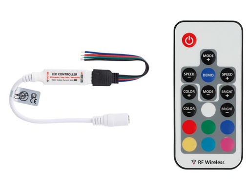 [H50174] Mini 1-kanals RGB LED lysstyring - Med RF fjernbetjening