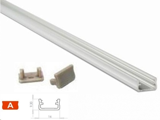 [H28612] Alu. LED profil - Type A, Anodiseret alu. (1m)