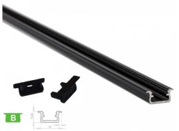 [H28728] Alu. LED profil - Type B, Anodiseret sort (2,02m)