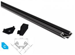 [H28994] Alu. LED profil - Type C, Anodiseret sort (2,02m)