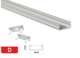 [H29080] Alu. LED profil - Type D, Anodiseret alu. (2,02m)