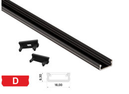 [H29087] Alu. LED profil - Type D, Anodiseret sort (2,02m)