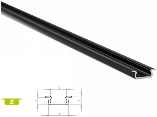 [H29109] Alu. LED profil - Type Z, Anodiseret sort (2,02m)