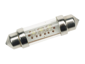 [H24305] LED pinollampe - 12V S8,5 Ø10 x 39mm, 3 blå LEDs (2 stk.)