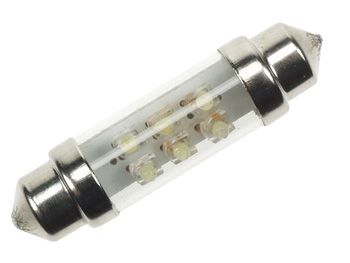 [H24308] LED pinollampe - 12V S8,5 Ø10 x 39mm, 6 blå LEDs (2 stk.)