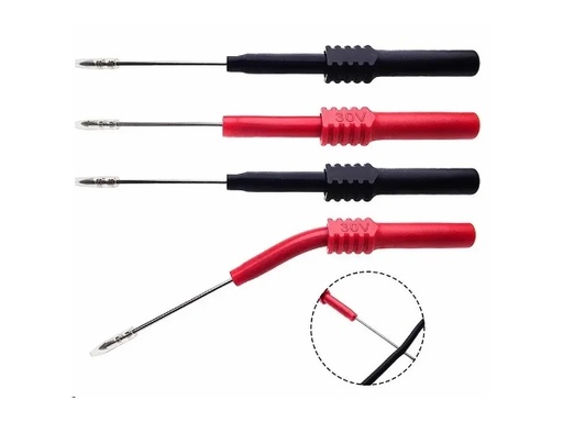 [H30748] Testprobesæt, flex, lang nål - Rød/sort, 4mm banan (4 dele)