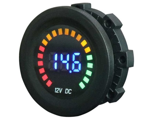 [H35614] 12V bil-batteri panel-voltmeter - 5-15Vdc, Farve-LED display