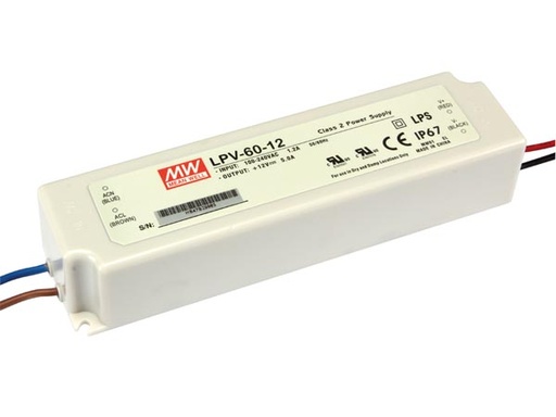 [H43295] LED strømforsyning - 12Vdc / 5A 60W (IP67)