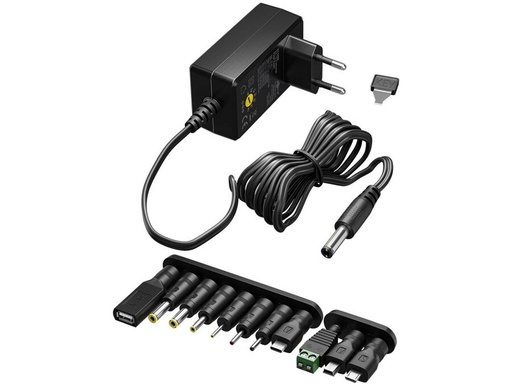 [H64119] Universal netadapter - 3-12Vdc, 3,6W (300mA) inkl. 11 stik
