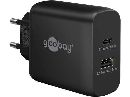 [H64521] USB-C/A lynlader PD GaN (C65W) + (A12W), Sort