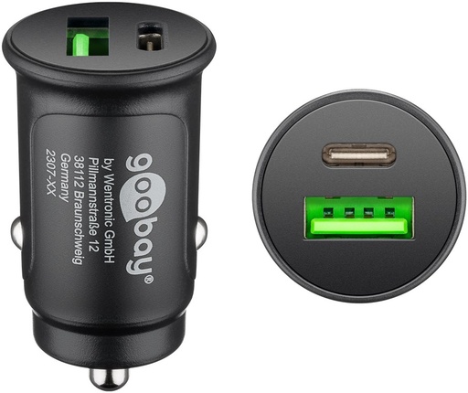 [H60513] 12/24V biladapter - 1 x USB-A, 1 x USB-C PD udtag, 5V / 3A