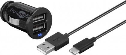 [H51122] USB-C billadesæt - 2,1A, inkl. USB-C kabel, Sort (1m)