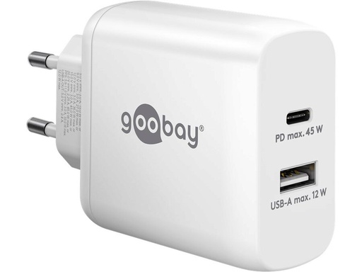 [H64083] USB-C/A lynlader PD GaN (C45W) + (A12W), Hvid