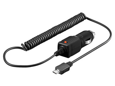 [H36433] 12/24V biladapter - Cigar til 5V / 1A micro USB (spiral)