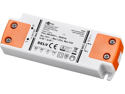 [H45145] LED strømforsyning - 12Vdc / 15W - IP20, "slimline"