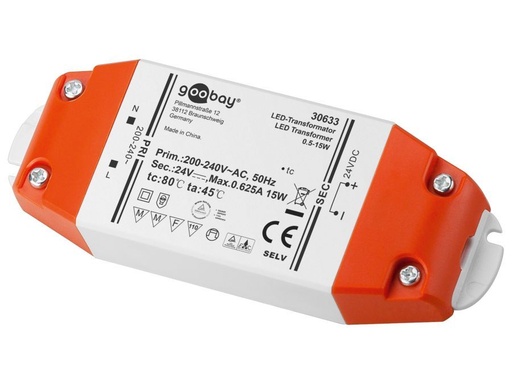 [H45153] LED strømforsyning - 24Vdc / 15W - IP20, "slimline"