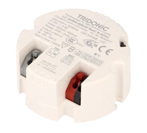 [H61534] Konstantstrøm LED driver - 24-40Vdc, 600mA / 24W (IP20)