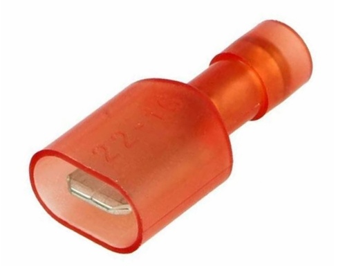 [H61055] Rød kabelsko - Spadestik han 6,3mm, Isoleret (1 stk.)
